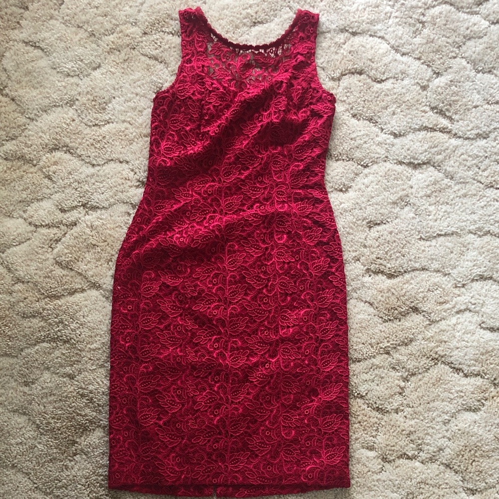 White House Black Market Red & Navy Lace Midi Sheath Dresses - Picture 2 of 12